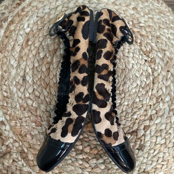 Tory Burch Abbey Leopard Print Calf Hair Patent Cap Toe Ballet Flats Size 7 M - Picture 4 of 15